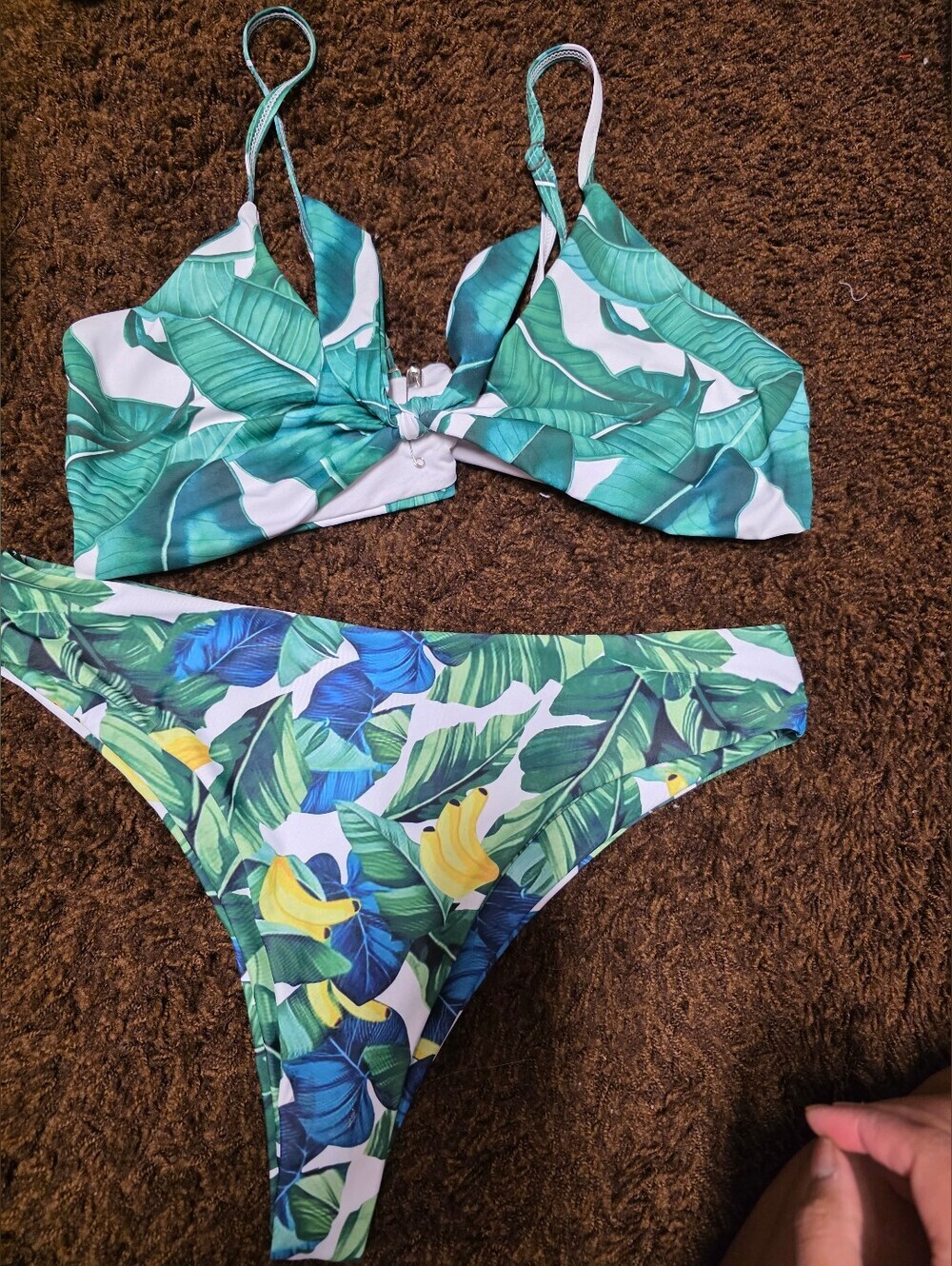 Tropical Leaf & Banana Print Bikini Set  Banana Leaf Skirt With Long Slit